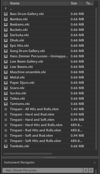 Presets in the Hans Zimmer percussion library