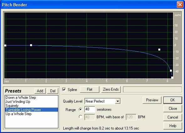 With Adobe Audition's Pitch Bend function you can draw pitch changes onto a graph to increase and decrease the pitch of a sample during playback.